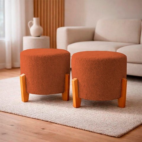 Kit com 2 Puff'S Confortável e Minimalista Thor Bouclé