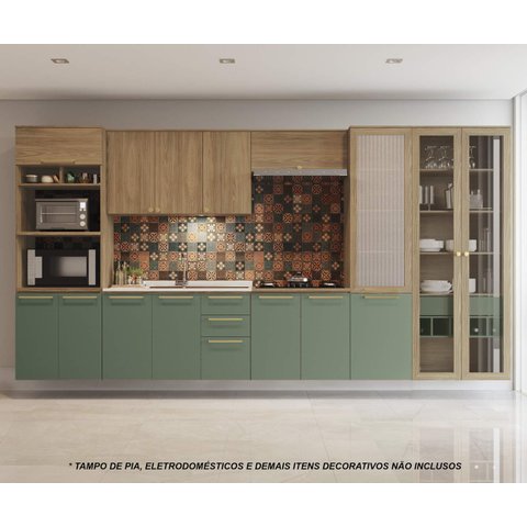 Armário de Cozinha Modulada Completa Reta 8 Peças 4,00m 226 Botanic Kappesberg