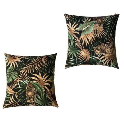 Almofadas Cheias para Sofá Impermeável Onça Fundo Preto Kit 2 45CMX45CM