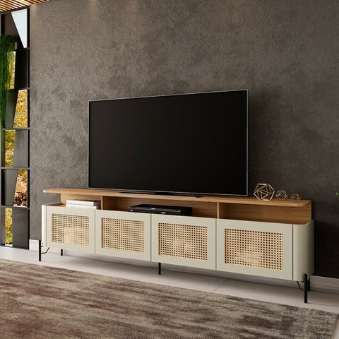 Rack Sala 4 Portas Palha Natural Mdf L220 X A65cm