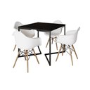 Ver imagem 2 de Mesa Jantar Industrial Quadrada Preta 90cm Base V Ferro Preto com 4 Poltronas Eames Eiffel Brancas M