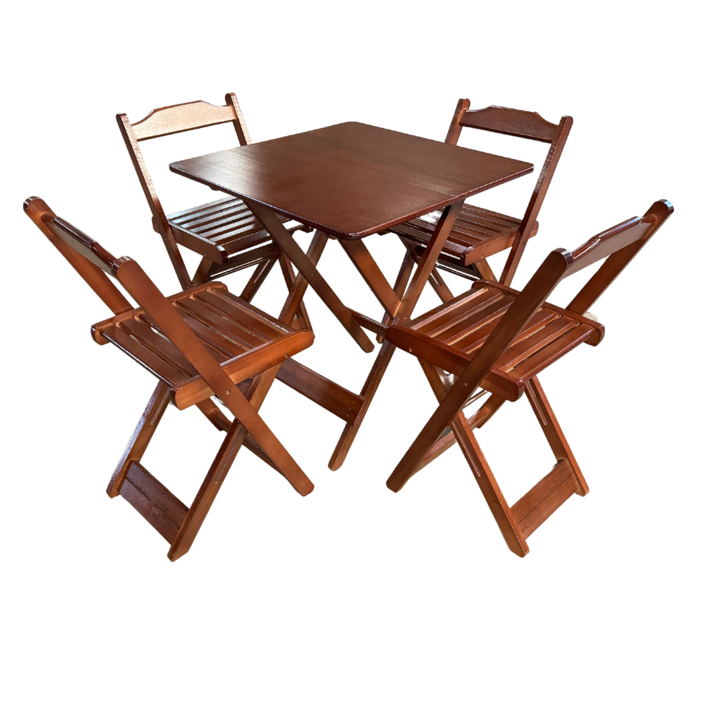 Conjunto de Mesa 70x70 com 4 Cadeiras Dobráveis Premium Madeira Maciça ...