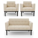 Ver imagem 1 de Sofá Namoradeira e 2 Poltronas Base de Madeira Preto Elisa Suede D03 - D'Rossi Cor Bege