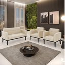 Ver imagem 7 de Sofá Namoradeira e 2 Poltronas Base de Madeira Preto Elisa Suede D03 - D'Rossi Cor Bege