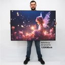 Ver imagem 2 de Quadro Decorativo Fadinha em Tela Canvas Tacolado Moldura Flutuante 4,5cm Branca 80 X 120cm