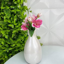 Vaso garrafa branco perolado moderno com arranjo floral - 4