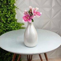 Vaso garrafa branco perolado moderno com arranjo floral - 2