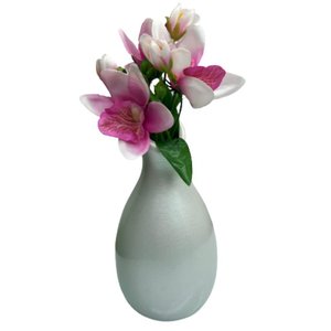 Vaso garrafa branco perolado moderno com arranjo floral