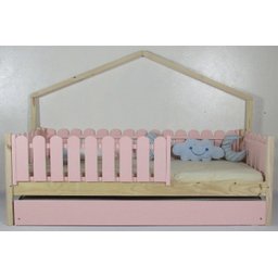 Bicama Infantil Solteiro Base Moldura Colorida Madeira Maciça Pinus Grade Cercadinho - 1