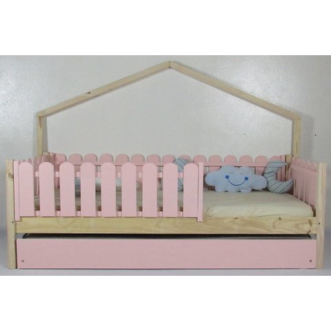 Bicama Infantil Solteiro Base Moldura Colorida Madeira Maciça Pinus Grade Cercadinho