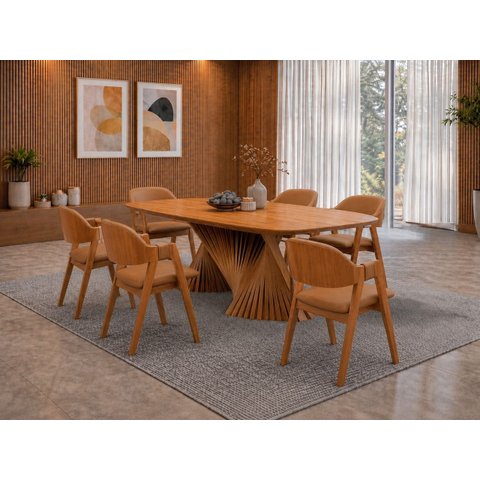 Sala de Jantar Maciça 6 Cadeiras 1,80x90 Dunnas Sala Nobre
