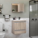 Ver imagem 1 de Kit Gabinete Banheiro Fox 60cm Madeirado Inteiro (gabinete + Cuba + Espelheira)