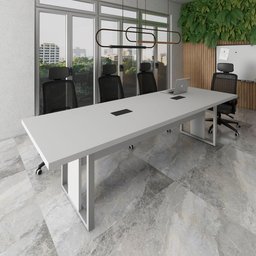 Mesa de Reunião 2,70m X 0,90m 2 Cx de Tomadas Pés Metal F5 - 1