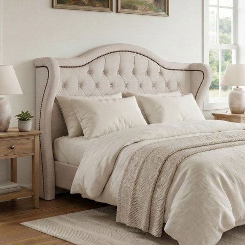 Cabeceira Cama Box Casal 140 cm P05 Lisboa Linho Creme - Lyam Decor