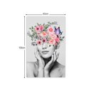 Ver imagem 2 de Quadro Decorativo Tela em Lona Abstrato Mulher com Flores na Cabeça 100x60cm Para Sala Quarto