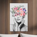 Ver imagem 1 de Quadro Decorativo Tela em Lona Abstrato Mulher com Flores na Cabeça 100x60cm Para Sala Quarto