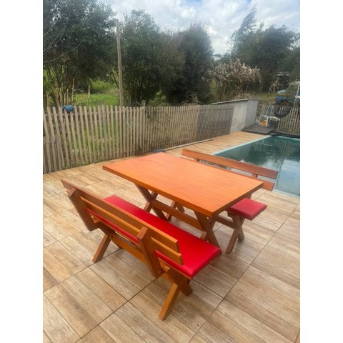 Mesa para Área Externa com 2 Bancos com Encosto Estofado Vermelho 120x80cm Kit Churrasco Mel