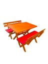 Ver imagem 2 de Mesa para Área Externa com 2 Bancos com Encosto Estofado Vermelho 120x80cm Kit Churrasco Mel