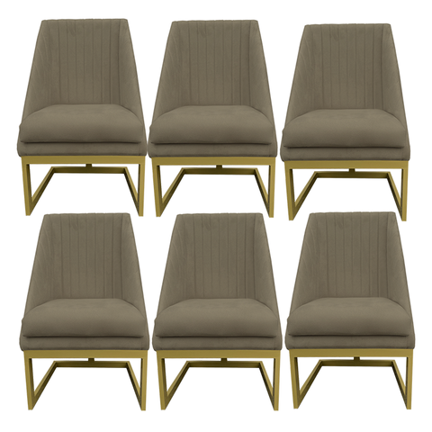 Kit 06 Cadeiras para Sala de Jantar Ana Base de Ferro Suede Marrom Rato - D'classe Decor