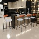 Ver imagem 2 de Kit 03 Banquetas Baixa Cozinha Sala Jantar Bancada Milão L02 Couríssimo Camel Linho Cinza - lyam dec