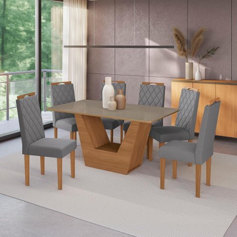 Conjunto Sala de Jantar Verbana Kappesberg 6 Cadeiras Veludo Titanio