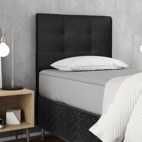 Cabeceira Estofada Cama Box Solteiro 90 Cm Milão Suede:suede Preto
