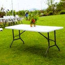 Ver imagem 1 de Mesa Dobrável Portátil Maleta Com Alça 1,80m Branca MaxChief