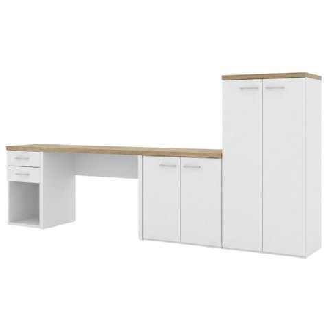 Mesa Escritorio 120 cm com Gaveteiro Armario e Balcao Olmo Branco Artany
