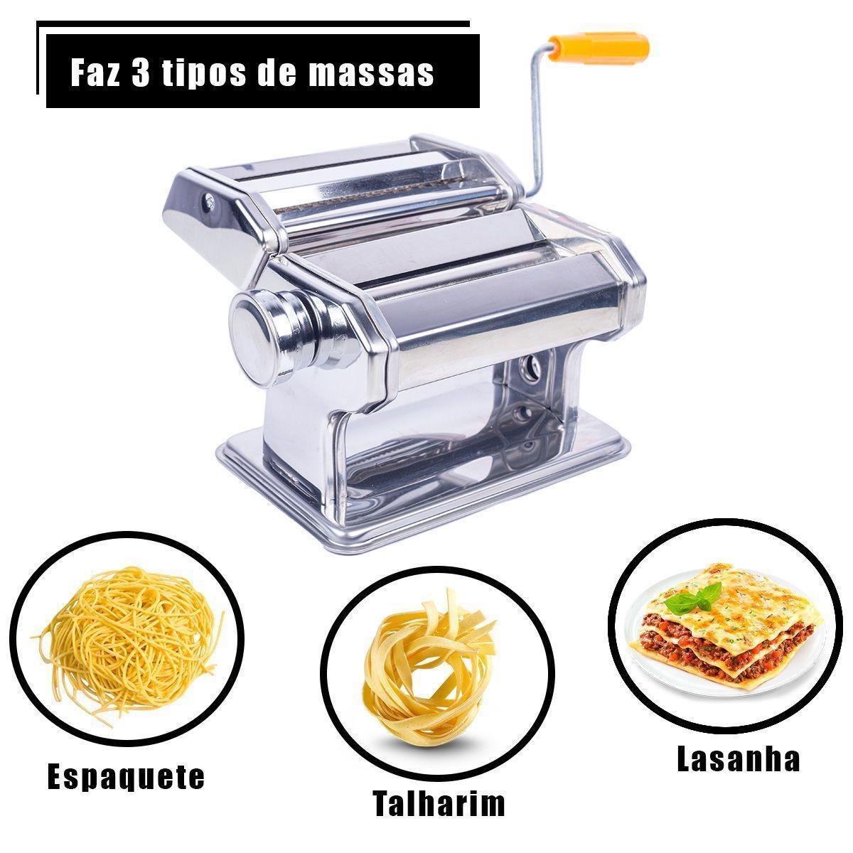 Máquina de Macarrão Lasanha Massa Caseira Manual em Aço Inox