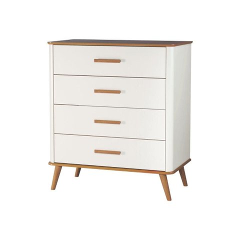 Cômoda Organizador 4 Gavetas Retrô Madeira com Off White