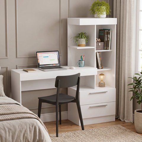 Mesa Escrivaninha Home Office 2 Gavetas 131,5cm com Nicho