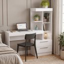 Ver imagem 1 de Mesa Escrivaninha Home Office 2 Gavetas 131,5cm com Nicho
