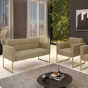 Ver imagem 4 de Kit 1 Sofá Namoradeira e 1 Poltrona Suede Base Metálica Industrial Dourado - D\'rossi Marrom