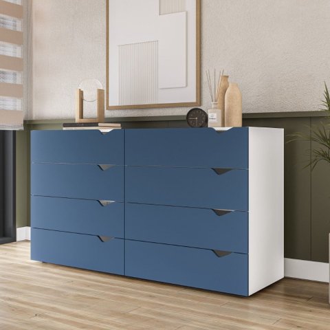 Cômoda 8 Gavetas Porto Branco Azul Politorno Móveis