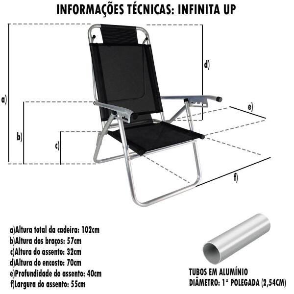 Cadeira de Praia Alumínio Reforçada 5 Posições Infinita UP Colors Peixe Zaka 120 KG - 3