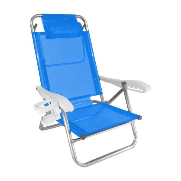 Cadeira de Praia Alumínio Reforçada 5 Posições Top Line Azul Zaka 120 KG - 1