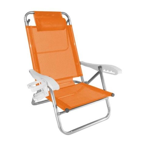 Cadeira de Praia Alumínio Reforçada 5 Posições Top Line Laranja Zaka 120 KG