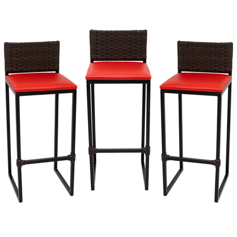 Kit 3 Bancos Quadrado Junco Argila para Bancada Alta Cozinha Área Gourmet Bistrô Piscina Bar