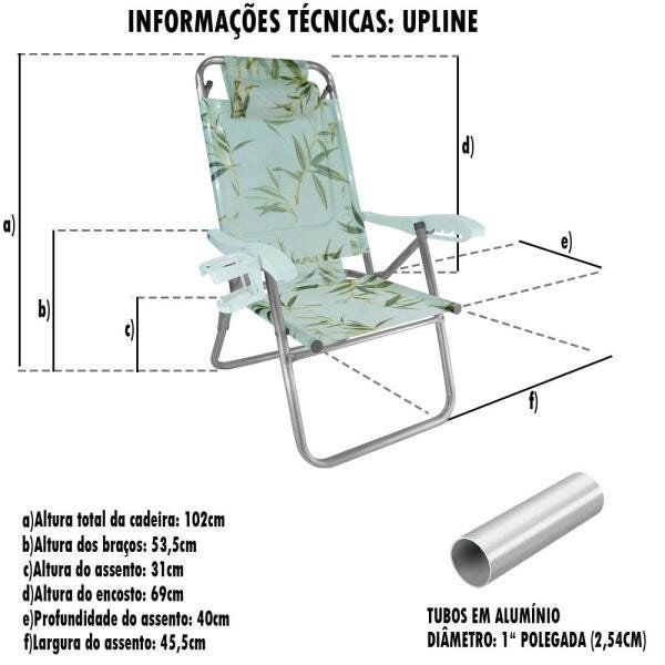 Cadeira de Praia Alumínio UP Line Aquarela Zaka 120 KG 5 Posições - 4