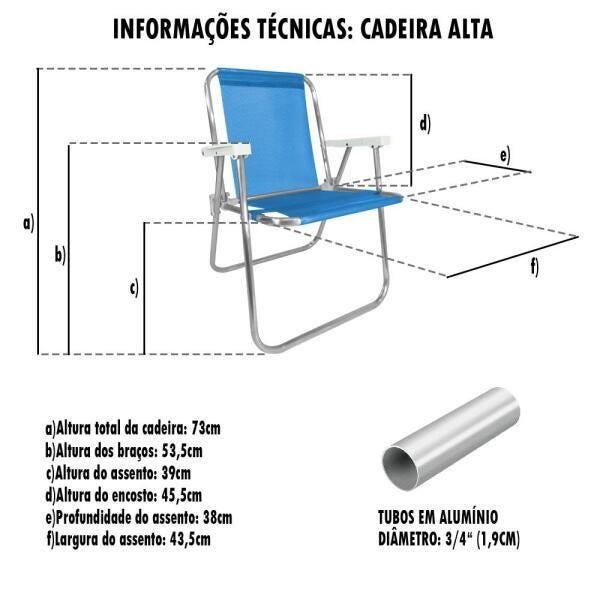 Cadeira Alta Alumínio Azul Zaka - 3