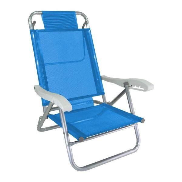 Cadeira de Praia Alumínio Reforçada 5 Posições Banho de Sol Azul Zaka 120 KG - 1