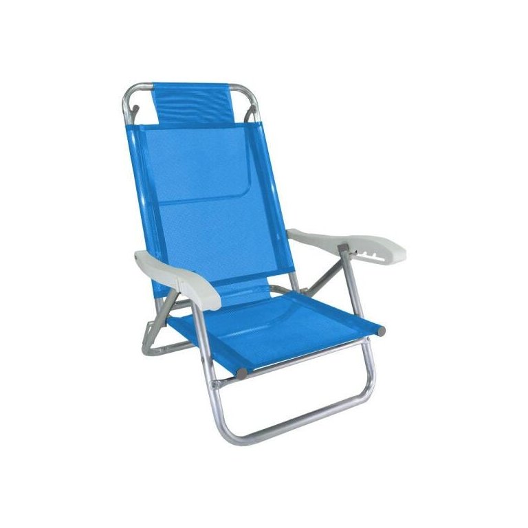 Cadeira de Praia Alumínio Reforçada 5 Posições Banho de Sol Azul Zaka 120 KG