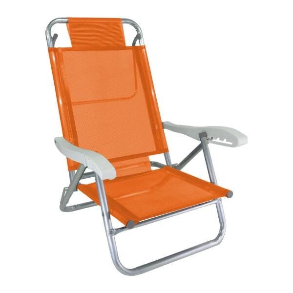 Cadeira de Praia Alumínio Reforçada 5 Posições Banho de Sol Laranja Zaka 120 KG - 1