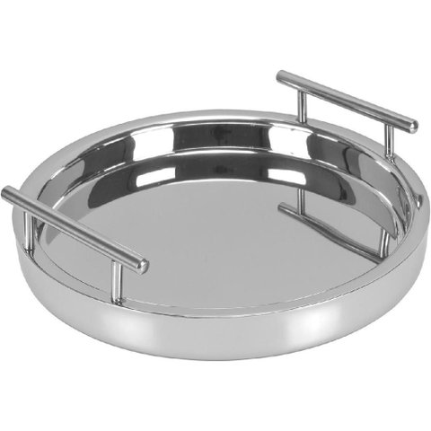 Bandeja Redonda Decorativa para Servir Home&co Parede Dupla Inox 4x32x32cm Prata