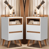 Conjunto 2 Mesas Cabeceira Quarto Apoio Lateral Cama Casal Estilo Retrô Álamo 2 Gavetas - Branco - 6