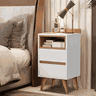 Conjunto 2 Mesas Cabeceira Quarto Apoio Lateral Cama Casal Estilo Retrô Álamo 2 Gavetas - Branco - 9