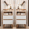 Conjunto 2 Mesas Cabeceira Quarto Apoio Lateral Cama Casal Estilo Retrô Álamo 2 Gavetas - Branco - 7