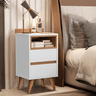 Conjunto 2 Mesas Cabeceira Quarto Apoio Lateral Cama Casal Estilo Retrô Álamo 2 Gavetas - Branco - 8