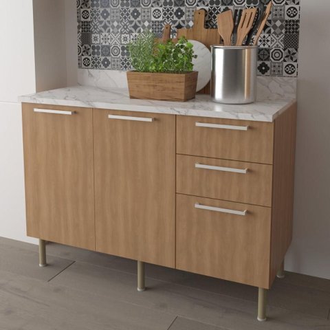 Balcão de Cozinha com Tampo 2 Portas e 3 Gavetas 120cm Multimóveis Cr20457 Freijó/mármore Branco