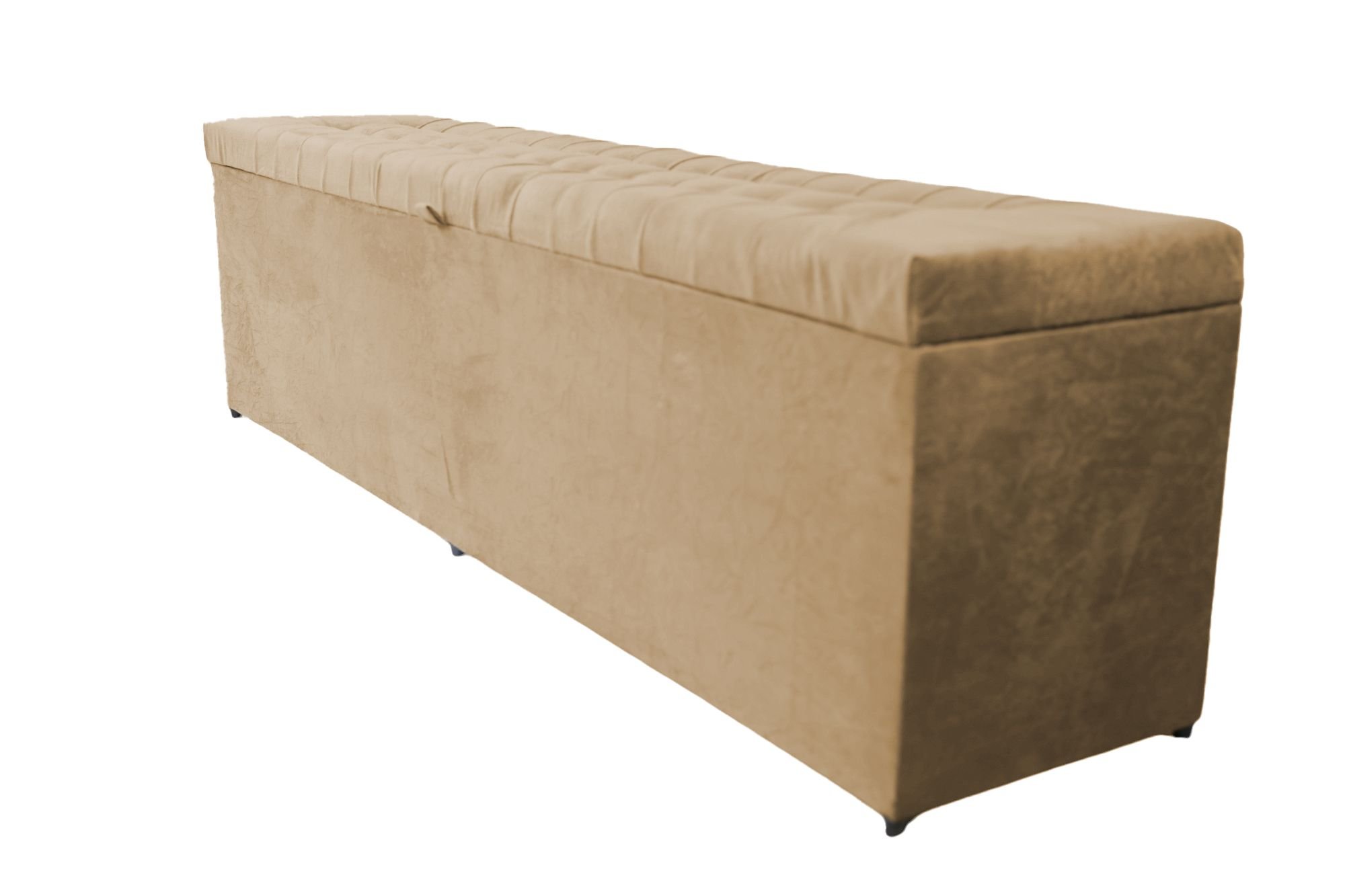 Puff Baú Decorativo - 1,20cm - Bege Claro em Suede